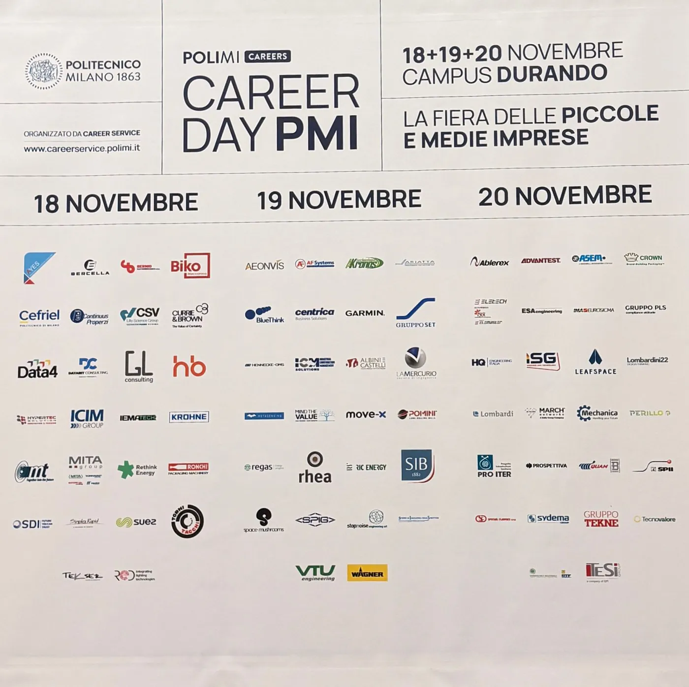 Career Day PMI sponsor wall with the participating companies
